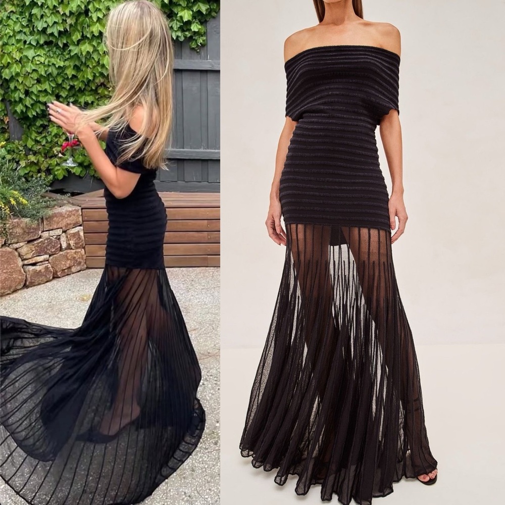 ALEXIS Marce Black Sheer Stripe Maxi Dress Off-Shoulder Size XL NWT - Picture 4 of 15